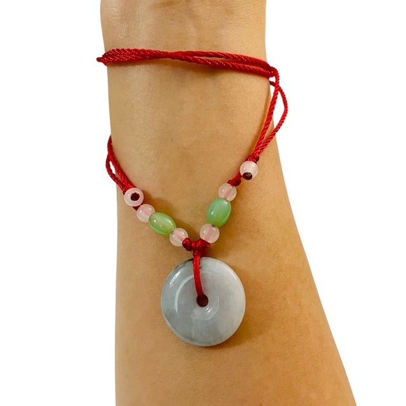 Jade Necklace Bracelet Harmony Lucky Donut Shape Pendant Handmade Jewelry NEW - Picture 4 of 4